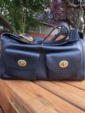 Coach Turnlock Haversack Bag, Black Leather